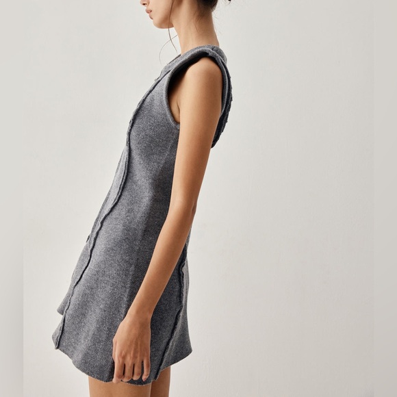 Gray knit Zip Down Piping Short Sweater Dress - Picture 5 of 7